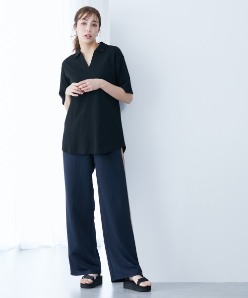 slattgir(スラットジール)の「高身長 ライン入りストレートシルエットジャージパンツ 丈長め・トールサイズ(その他パンツ・レディース・ネイビー/ブラック・TM/TL/TLL/T3L/T4L/T5L)」の11枚目の写真