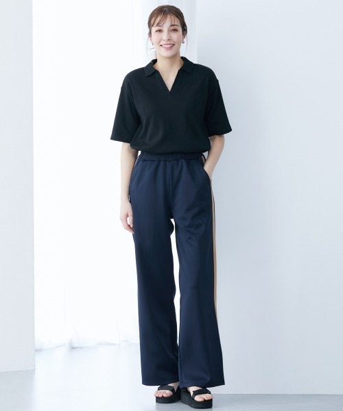 slattgir(スラットジール)の「高身長 ライン入りストレートシルエットジャージパンツ 丈長め・トールサイズ(その他パンツ・レディース・ネイビー/ブラック・TM/TL/TLL/T3L/T4L/T5L)」の9枚目の写真