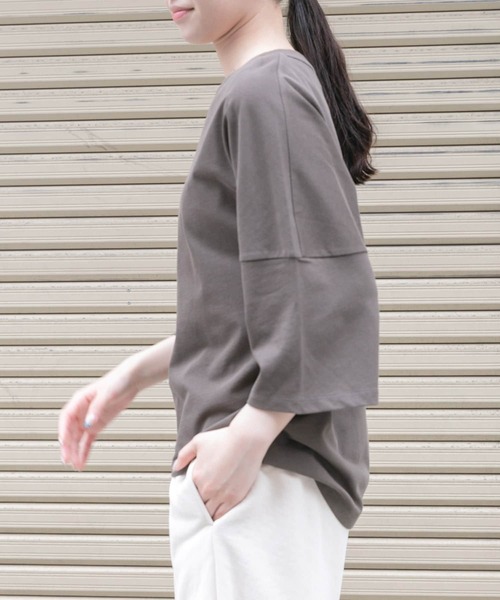 FORK&SPOON（フォークアンドスプーン）の「FORK&SPOON　ハイツイストコットンワイドTシャツ（Tシャツ/カットソー・レディース・ブラウン/ブラック/オフホワイト・1）」の3枚目の写真