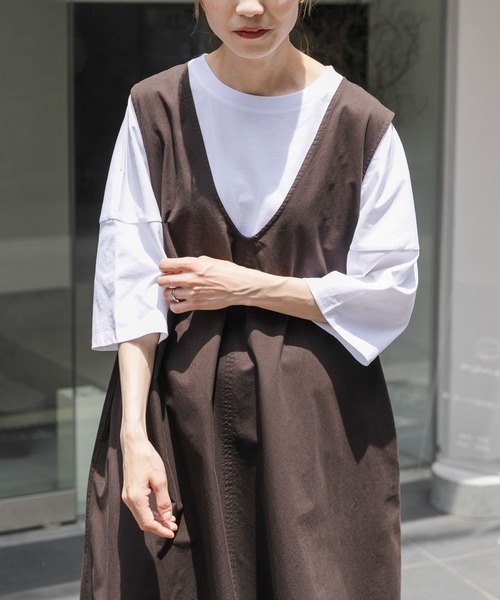 FORK&SPOON（フォークアンドスプーン）の「FORK&SPOON　ハイツイストコットンワイドTシャツ（Tシャツ/カットソー・レディース・ブラウン/ブラック/オフホワイト・1）」の4枚目の写真