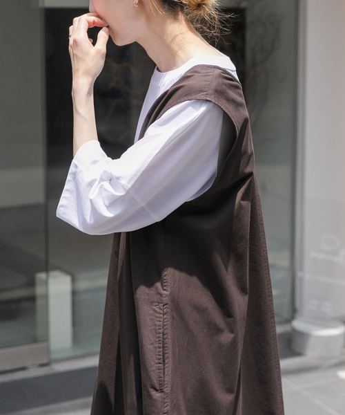 FORK&SPOON（フォークアンドスプーン）の「FORK&SPOON　ハイツイストコットンワイドTシャツ（Tシャツ/カットソー・レディース・ブラウン/ブラック/オフホワイト・1）」の5枚目の写真