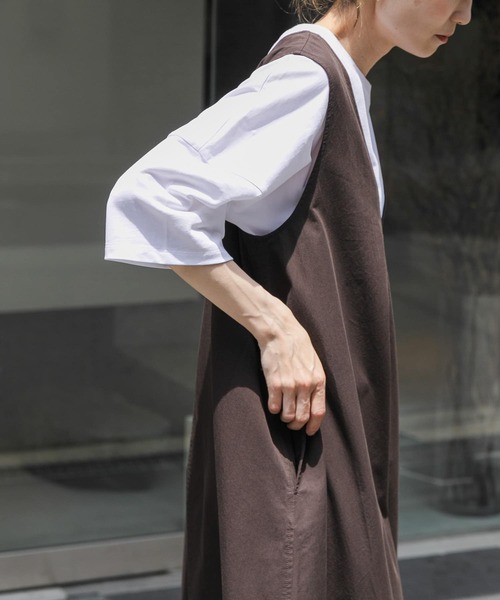 FORK&SPOON（フォークアンドスプーン）の「FORK&SPOON　ハイツイストコットンワイドTシャツ（Tシャツ/カットソー・レディース・ブラウン/ブラック/オフホワイト・1）」の7枚目の写真