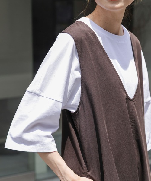 FORK&SPOON（フォークアンドスプーン）の「FORK&SPOON　ハイツイストコットンワイドTシャツ（Tシャツ/カットソー・レディース・ブラウン/ブラック/オフホワイト・1）」の9枚目の写真