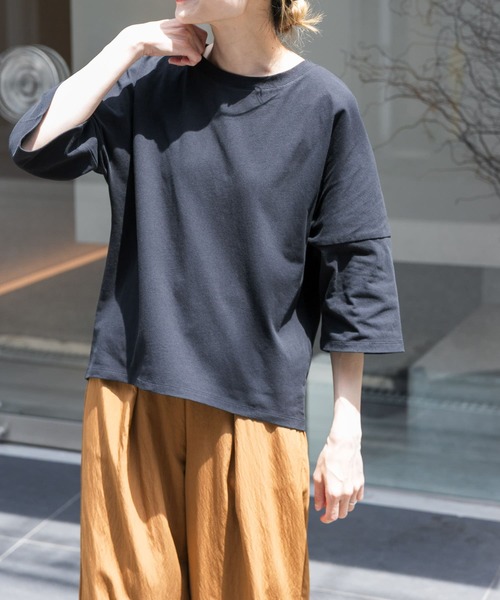 FORK&SPOON（フォークアンドスプーン）の「FORK&SPOON　ハイツイストコットンワイドTシャツ（Tシャツ/カットソー・レディース・ブラウン/ブラック/オフホワイト・1）」の11枚目の写真