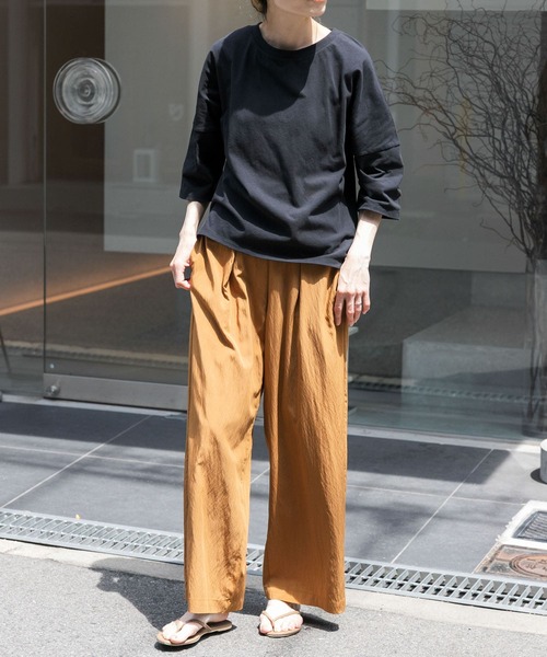 FORK&SPOON（フォークアンドスプーン）の「FORK&SPOON　ハイツイストコットンワイドTシャツ（Tシャツ/カットソー・レディース・ブラウン/ブラック/オフホワイト・1）」の16枚目の写真