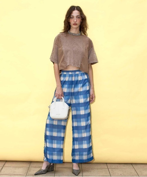 Side Pico Lace Sheer Plaid Pants/サイドピコレースシアー