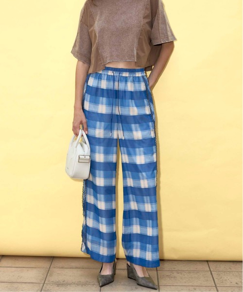 Side Pico Lace Sheer Plaid Pants/サイドピコレースシアー