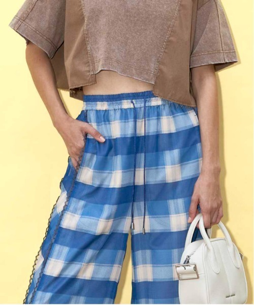 MAISON SPECIAL(メゾンスペシャル)の「Side Pico Lace Sheer Plaid Pants/サイドピコレースシアーチェックパンツ【MAISON SPECIAL/メゾンスペシャル】■セットアップ対応■(その他パンツ・レディース・ネイビー/ベージュ/ブルー・36/38)」の12枚目の写真