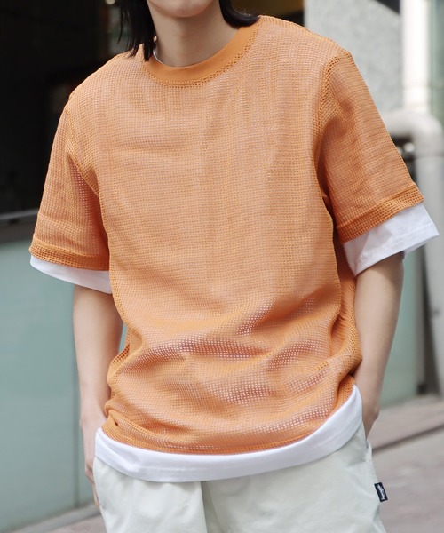 SOULS TOB1　オレンジ メッシュシャツXXL セール】STUSSY/ステューシー COTTON MESH SS CREW 半袖Tシャツ