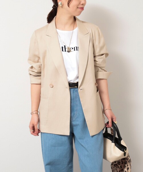 MICO COULIER（ミコクリエ）の「イージーケアリネンジャケット（テーラードジャケット・レディース・ネイビー/ベージュ/キナリ・38）」の2枚目の写真