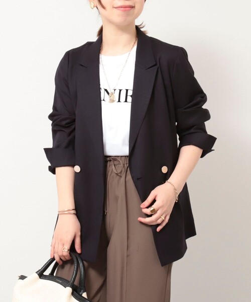 MICO COULIER（ミコクリエ）の「イージーケアリネンジャケット（テーラードジャケット・レディース・ネイビー/ベージュ/キナリ・38）」の3枚目の写真