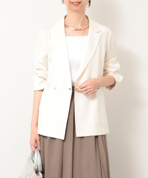MICO COULIER（ミコクリエ）の「イージーケアリネンジャケット（テーラードジャケット・レディース・ネイビー/ベージュ/キナリ・38）」の5枚目の写真