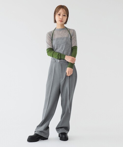 maturely（マチュアリー）の「【1/15再値下げ】maturely / リサイクル ポリエステル ベルト アレンジ パンツ（スラックス・レディース・ブラウン/グレー・1/0）」の3枚目の写真