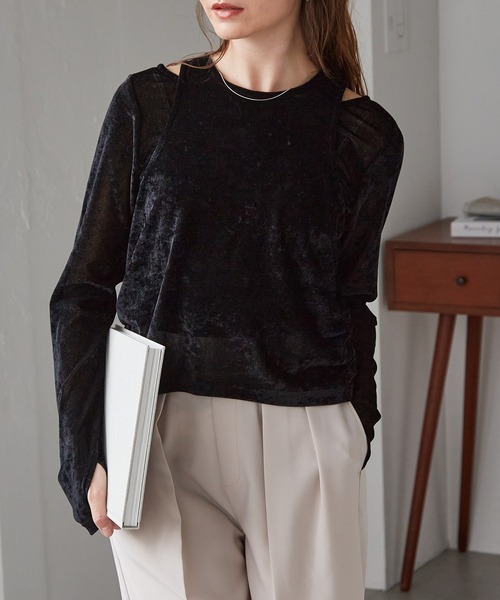RANAN(ラナン)の「2WAYレイヤードシアーベロアトップス(Tシャツ/カットソー・レディース・アイボリー/ブラック・M/L/LL)」の15枚目の写真