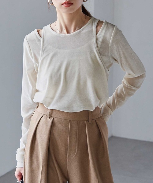 RANAN(ラナン)の「2WAYレイヤードシアーベロアトップス(Tシャツ/カットソー・レディース・アイボリー/ブラック・M/L/LL)」の21枚目の写真