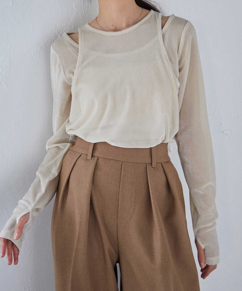 RANAN(ラナン)の「2WAYレイヤードシアーベロアトップス(Tシャツ/カットソー・レディース・アイボリー/ブラック・M/L/LL)」の19枚目の写真