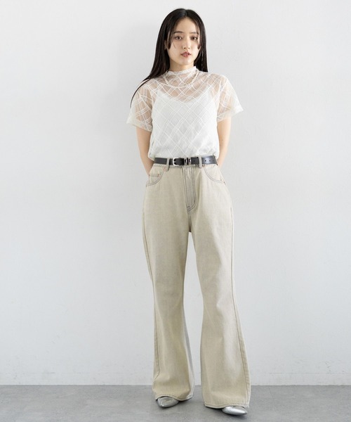 RAGEBLUE（レイジブルー）の「デニムフレアデザインパンツ（デニムパンツ・レディース・キナリ/ダークグレー・LARGE/MEDIUM）」の3枚目の写真