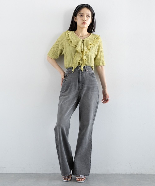 RAGEBLUE（レイジブルー）の「デニムフレアデザインパンツ（デニムパンツ・レディース・キナリ/ダークグレー・LARGE/MEDIUM）」の7枚目の写真