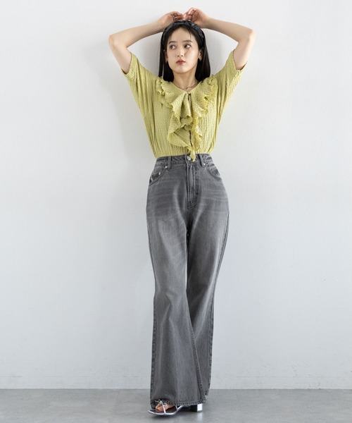 RAGEBLUE（レイジブルー）の「デニムフレアデザインパンツ（デニムパンツ・レディース・キナリ/ダークグレー・LARGE/MEDIUM）」の8枚目の写真