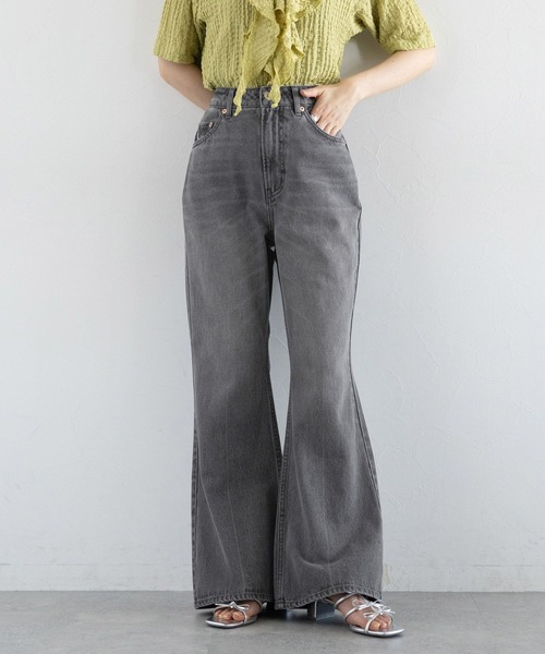 RAGEBLUE（レイジブルー）の「デニムフレアデザインパンツ（デニムパンツ・レディース・キナリ/ダークグレー・LARGE/MEDIUM）」の9枚目の写真