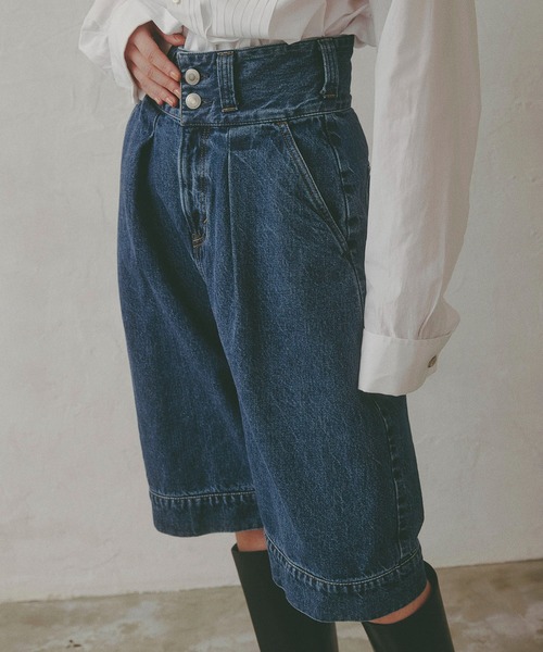 SOMETHING(サムシング)の「atelier SOMETHING TLEB HALF PANTS/アトリエサムシングデニムハーフパンツ(デニムパンツ・レディース・ブルー・X-SMALL/SMALL/MEDIUM)」の2枚目の写真
