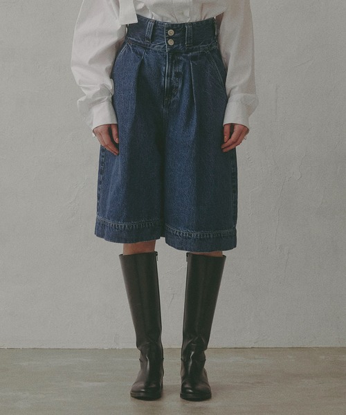 SOMETHING(サムシング)の「atelier SOMETHING TLEB HALF PANTS/アトリエサムシングデニムハーフパンツ(デニムパンツ・レディース・ブルー・X-SMALL/SMALL/MEDIUM)」の4枚目の写真