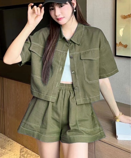 【処分セール】Beige. 半袖パンツセットアップ／サイズ2／ブラック GeeRA（ジーラ）の「カイキンシャツ＆ワイドパンツセットアップ