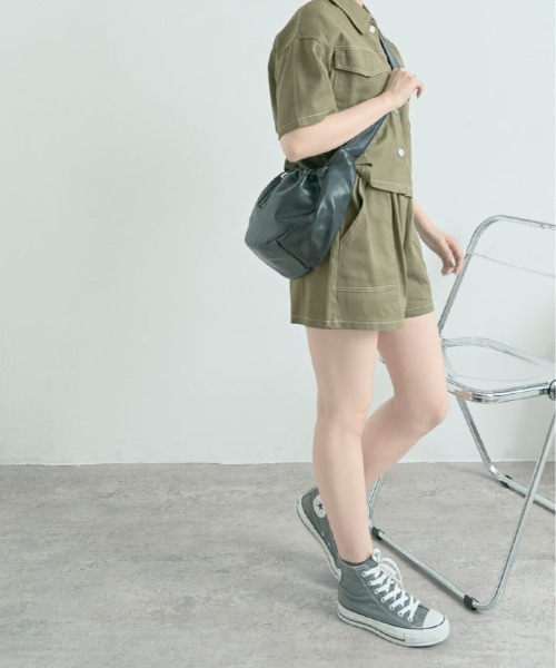 kirakiraShop(キラキラショップ)の「ステッチ 半袖 シャツ ジャケット+ショートパンツ セットアップ(セットアップ・レディース・ブラック/カーキ/アイボリー・FREE)」の18枚目の写真