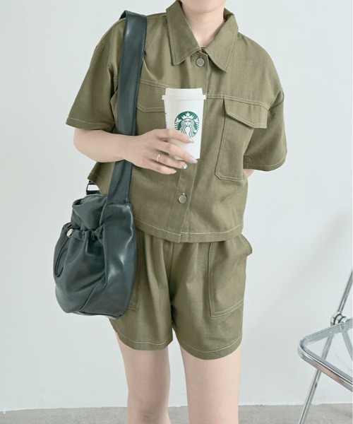 セール】ステッチ 半袖 シャツ ジャケット+ショートパンツ