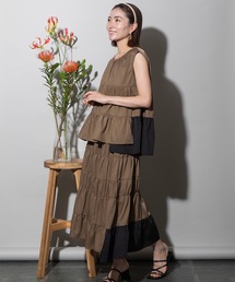 lodie（ロディ）の「バイカラー ティアード ロングスカート【セットアップ可】（セットアップ）」