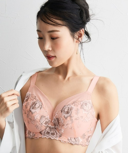 Nissen glamor（ニッセングラマー）の「【大きい胸】フルカップブラジャー 脇高 刺しゅうレース（EFカップ）（ブラジャー・レディース・ピンク/グレー・E70/E75/E80/F80/F70/F75）」の2枚目の写真