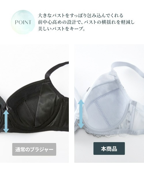 Nissen glamor（ニッセングラマー）の「【大きい胸】フルカップブラジャー 脇高 刺しゅうレース（EFカップ）（ブラジャー・レディース・ピンク/グレー・E70/E75/E80/F80/F70/F75）」の3枚目の写真