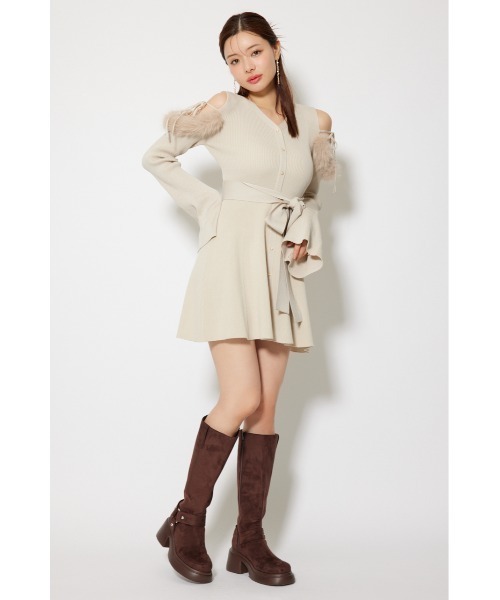 many wayフェイクファーミニニットワンピース　リエンダ rienda | many wayフェイクファーミニニットワンピース