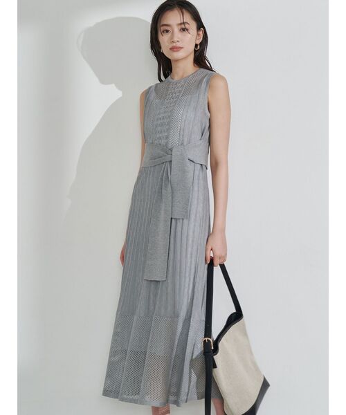 水色 ストライプ ニットワンピース 半袖 MERCURYDUO（マーキュリーデュオ）の「配色ボーダーストライプ