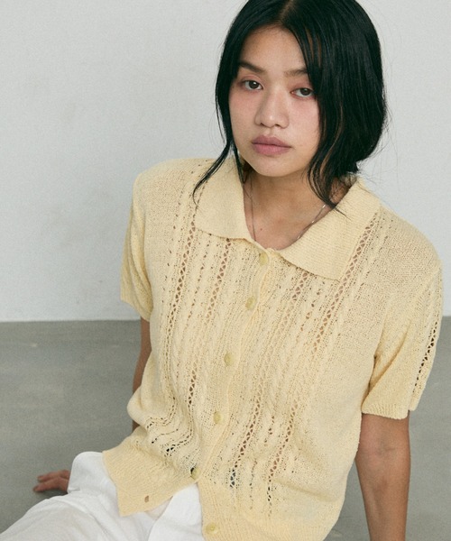 NUJOH(ヌゾ)の「Jacquard Summer Polo knit / ジャガード サマー ポロニット(ニット/セーター・レディース・イエロー/ホワイト/ベージュ・FREE)」の21枚目の写真