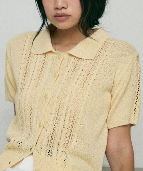 NUJOH(ヌゾ)の「Jacquard Summer Polo knit / ジャガード サマー ポロニット(ニット/セーター・レディース・イエロー/ホワイト/ベージュ・FREE)」の22枚目の写真