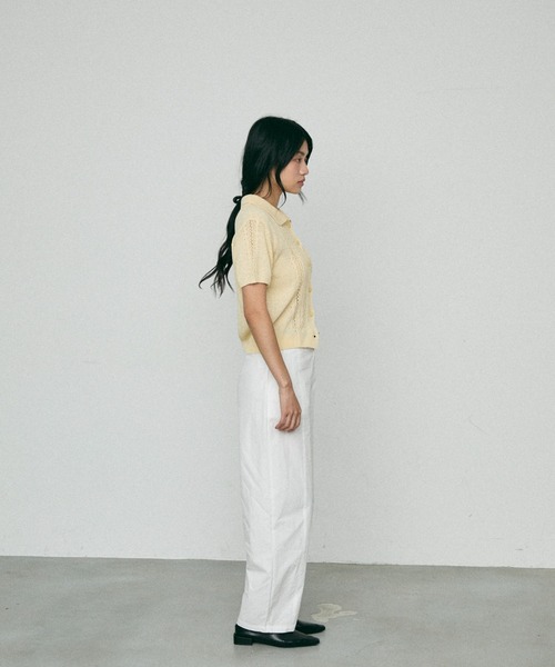 NUJOH(ヌゾ)の「Jacquard Summer Polo knit / ジャガード サマー ポロニット(ニット/セーター・レディース・イエロー/ホワイト/ベージュ・FREE)」の6枚目の写真