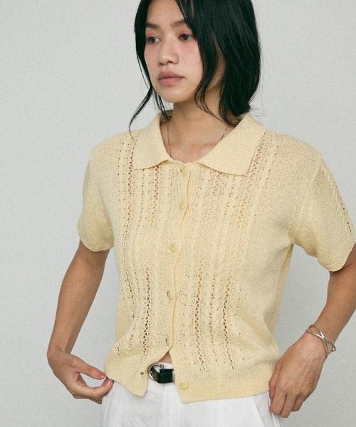 NUJOH(ヌゾ)の「Jacquard Summer Polo knit / ジャガード サマー ポロニット(ニット/セーター・レディース・イエロー/ホワイト/ベージュ・FREE)」の7枚目の写真