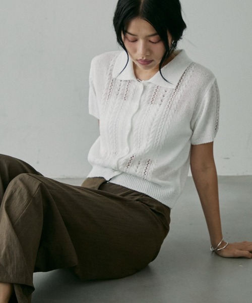 NUJOH(ヌゾ)の「Jacquard Summer Polo knit / ジャガード サマー ポロニット(ニット/セーター・レディース・イエロー/ホワイト/ベージュ・FREE)」の13枚目の写真