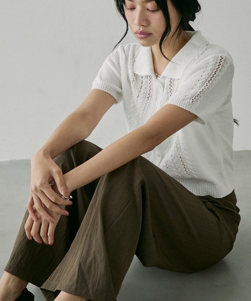 NUJOH(ヌゾ)の「Jacquard Summer Polo knit / ジャガード サマー ポロニット(ニット/セーター・レディース・イエロー/ホワイト/ベージュ・FREE)」の14枚目の写真