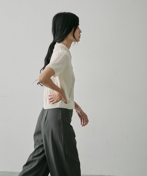 NUJOH(ヌゾ)の「Jacquard Summer Polo knit / ジャガード サマー ポロニット(ニット/セーター・レディース・イエロー/ホワイト/ベージュ・FREE)」の20枚目の写真