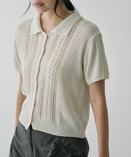 NUJOH(ヌゾ)の「Jacquard Summer Polo knit / ジャガード サマー ポロニット(ニット/セーター・レディース・イエロー/ホワイト/ベージュ・FREE)」の15枚目の写真
