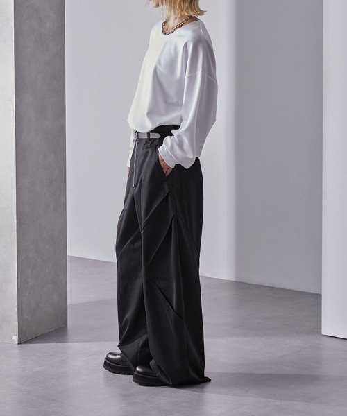 フロントジップ デザインツイルワイドパンツ（その他パンツ）｜Loose