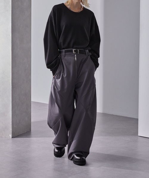 フロントジップ デザインツイルワイドパンツ（その他パンツ）｜Loose