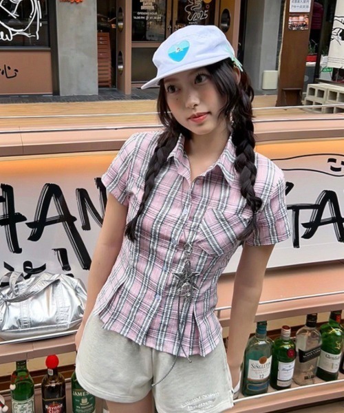 VIBGYOR（ヴィブジョー）の「【LAMPOON】ピンクチェックシャツ（シャツ/ブラウス・レディース・ピンク・SMALL/MEDIUM/LARGE）」の4枚目の写真