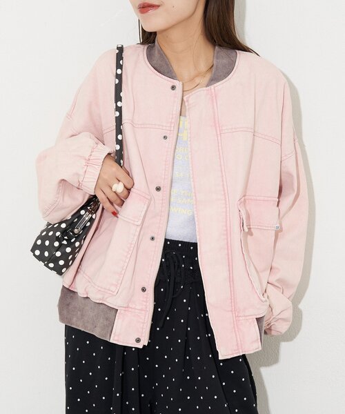 CIAOPANIC（チャオパニック）の「【ANTI WARP /アンチワープ】デニムフライトA-2JKT（ブルゾン・レディース・ピンク/ベージュ/ブルー・FREE）」の13枚目の写真