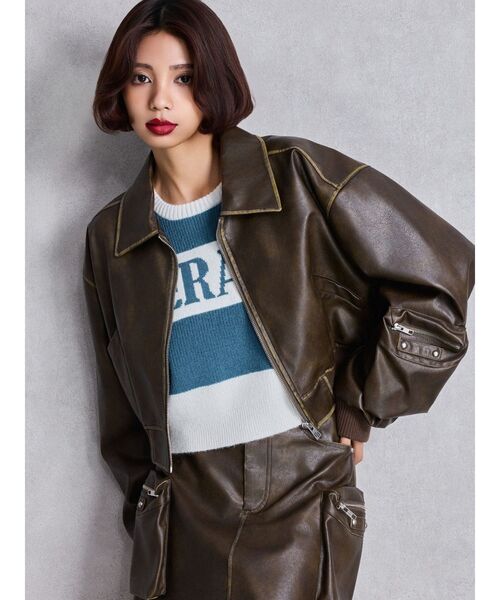 GYDA(ジェイダ)の「URBAN EDGEフェイクレザーユーティリティーブルゾン(ブルゾン・レディース・レッド/ブラウン/ブラック・FREE)」の4枚目の写真