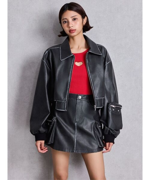 GYDA(ジェイダ)の「URBAN EDGEフェイクレザーユーティリティーブルゾン(ブルゾン・レディース・レッド/ブラウン/ブラック・FREE)」の10枚目の写真