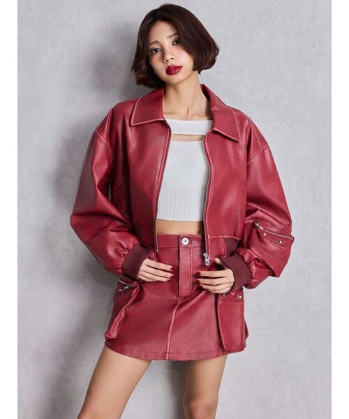 GYDA(ジェイダ)の「URBAN EDGEフェイクレザーユーティリティーブルゾン(ブルゾン・レディース・レッド/ブラウン/ブラック・FREE)」の14枚目の写真