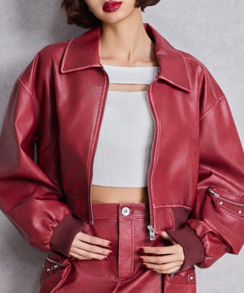 GYDA(ジェイダ)の「URBAN EDGEフェイクレザーユーティリティーブルゾン(ブルゾン・レディース・レッド/ブラウン/ブラック・FREE)」の3枚目の写真